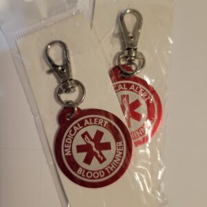 Red metal keychain..blood thinner