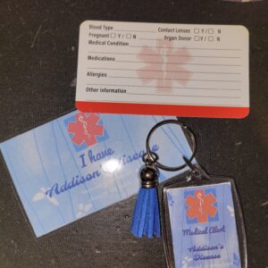 Laminated card and matching keychain for Addison's