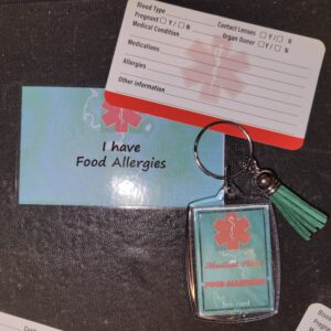 Laminated card and matching keychain for Food Allergies