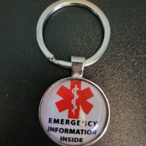 Round keychain Emergency information inside