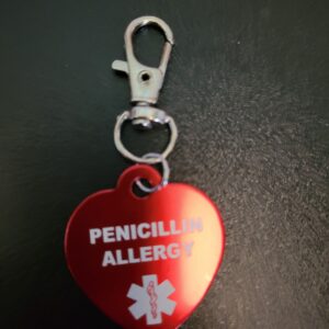 Red metal keychain Penicillin allergy