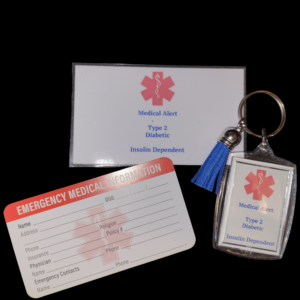 Medical alert keychain and matching card..Type 2 diabetes